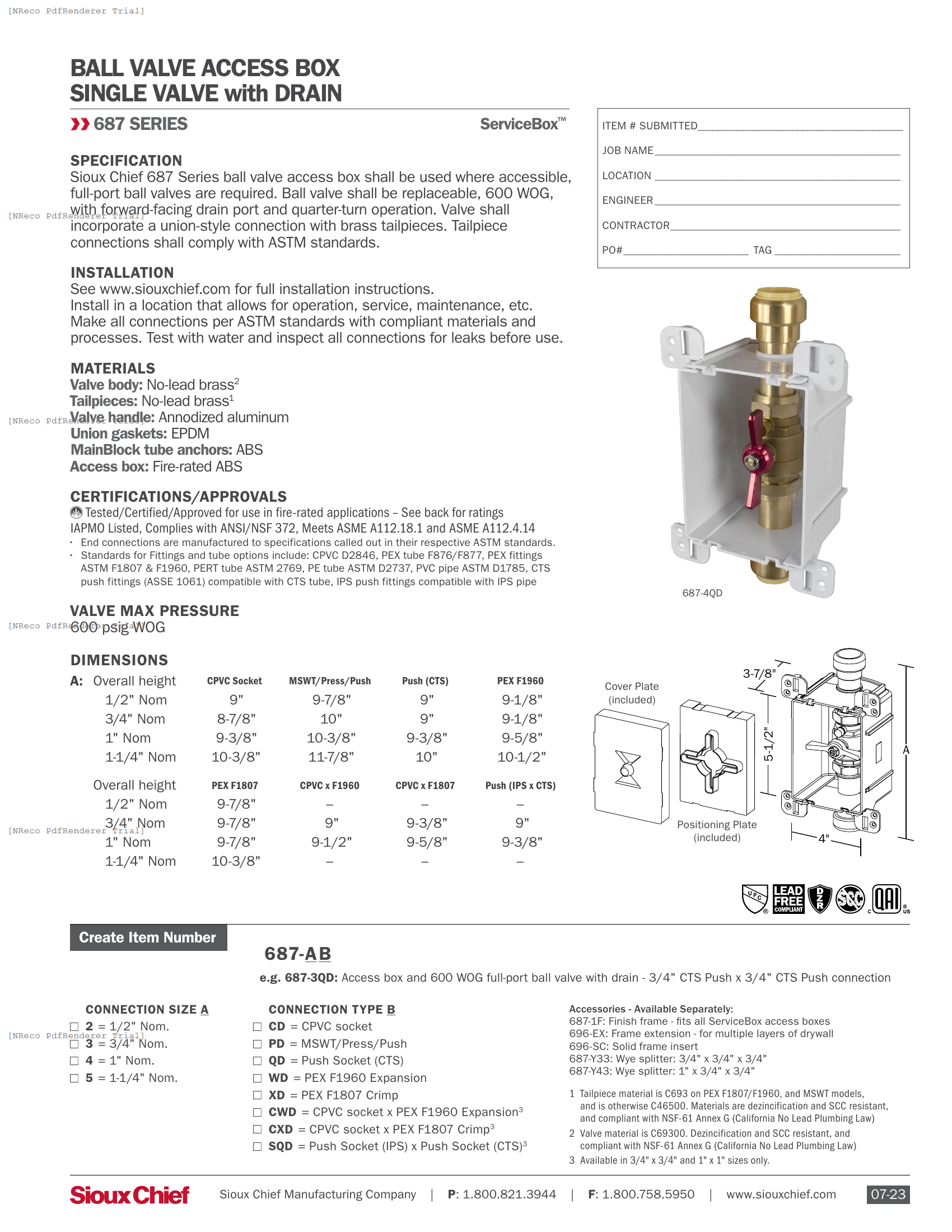 687 SERIES - SERVICEBOX SINGLE VALVE ACCESS BOX - SPEC SHEET.PDF Specification Document